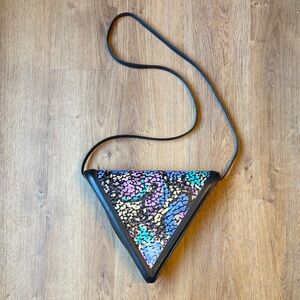 Roberto Vascon Womens Leather Crossbody Triangle Multi Color Print Purse